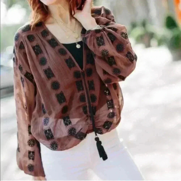 Free People Bohamien Embroidered Top Shirt XS - Picture 1 of 8